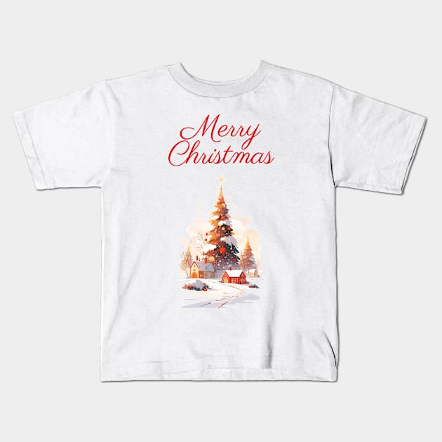 Merry Christmas decorated tree Kids T-Shirt by DemoArtMode